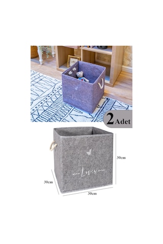 2 Adet Keçe Raf Organizer Dolap Düzenleyici Gri 30x30x30 Gri