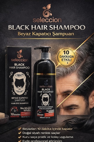 Seleccion Black Hair Shampoo Beyaz Kapatıcı Şampuan 300 Ml Erkek Saç Boya Şampuanı