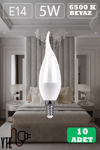 Beyaz Kıvrık Mum Led Ampul E14 Duy 5w 10 Adet