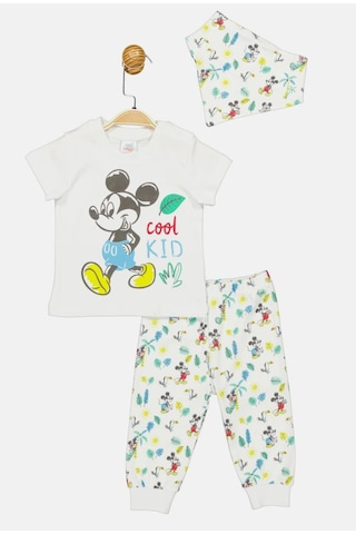 Mickey Mouse Lisanslı Erkek Bebek Mendilli Alt Üst Takım Mc17248 Beyaz