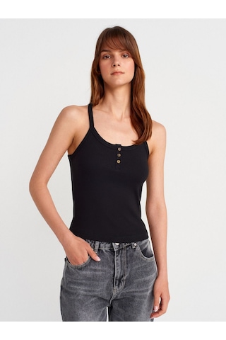 Dilvin Kadın Basic Düğme Detaylı Askılı Siyah Atlet - 21106 Siyah