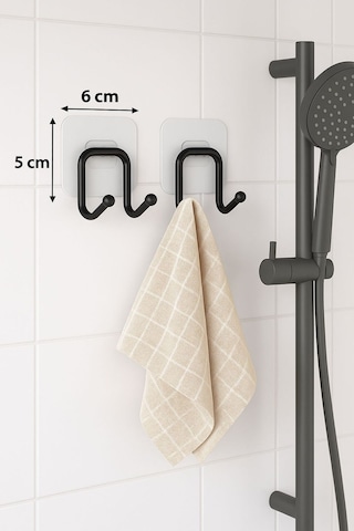 Karteya Güçlü Yapışkanlı 2 Adet Çift Kancalı Banyo Mutfak Askısı Metal Askılık Duvar Askı Organizer Siyah