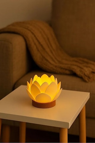 Lotus Çiçeği Tasarımlı Dekoratif Led Mumluk Tealight Beyaz
