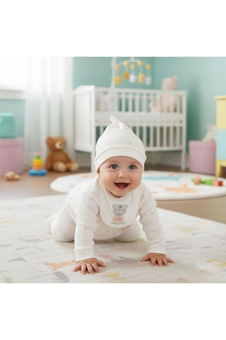 Sebi Bebe Puantiyeli Ayılı 5'li Hastane Çıkış Seti 2036 Somon