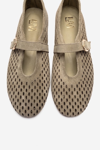 Luvishoes Arian Yeşil Süet Hakiki Deri Delikli Kadın Babet Ayakkabı Yeşil