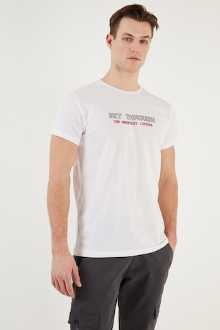 Buratti Basklı Bisiklet Yaka % 100 Pamuklu Slim Fit Erkek T Shirt 541Get Beyaz