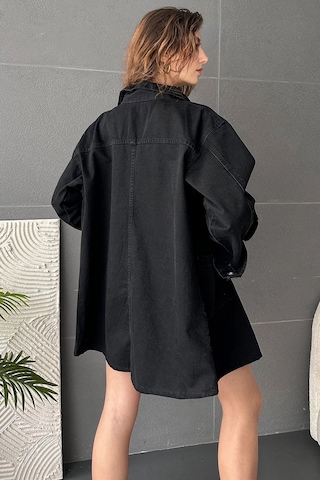 Siyah Düğmeli Çift Cep Oversize Denim Gömlek Ceket Bcdf-245415 Çok Renkli