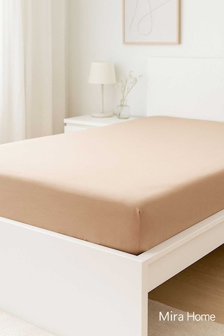 Tek Kişilik Düz Penye %100 Pamuklu Lastikli Çarşaf 100x200 Cm Newsheet Kahverengi Renkli