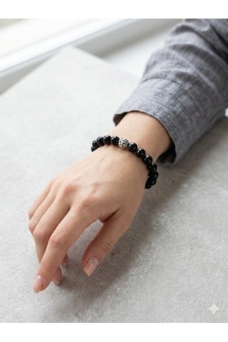 8 Mm Obsidyen Taşından Yapılmış Unisex Bileklik Siyah