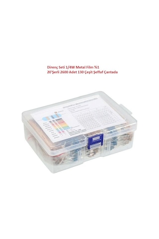 Direnç Seti 1/4w Metal Film %1 20'şerli 2600 Adet 130 Çeşit Şeffaf Çantada