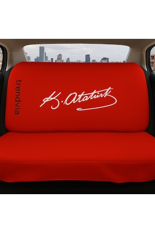 Atatürk İmzalı Kırmızı Servis Kılıfı Penye Oto Koltuk Kılıfı Yıkanabilir, Ön Arka Koltuk Kılıfı Seti