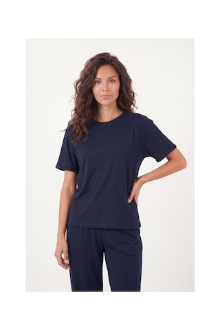 Lela Yumuşak Dokulu Bisiklet Yaka Lastikli Bel Kısa Kollu Pijama Takımı Bayan Pijama Takımı 65720102 Lacivert