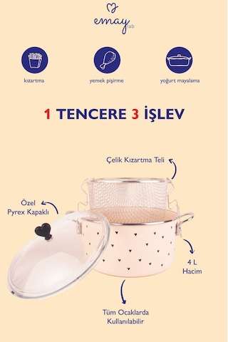 Black Cupid Emaye Fritöz/kızartma Tenceresi Bej