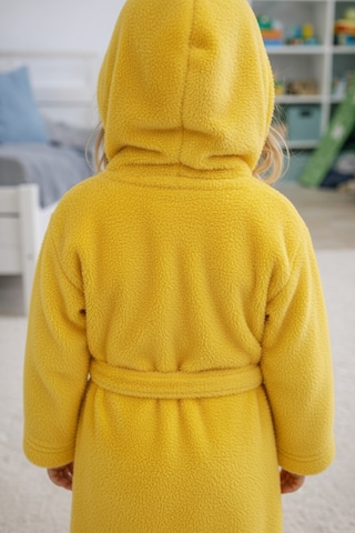 Luna Soft Kız / Erkek Çocuk Kapşonlu Pamuklu Bornoz Peluş Sabahlık 7/8 Yaş Civciv Sarısı Bal Sarısı