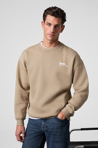 Grimelange Ernest Erkek Organik Pamuklu Yumuşacık Baskı Detaylı Bisiklet Yaka İçi Polarlı Bej Sweatshirt