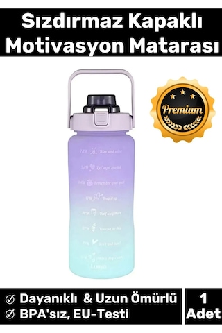 Premium Çift Renk Ölçü Baskılı Sızdırmaz Akmaz Motivasyon Matara Suluk Sağlıklı Plastik 2 Lt Su Şişe