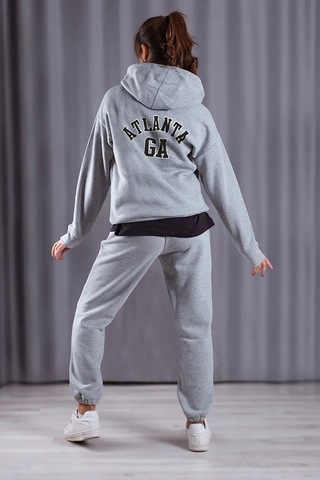 Surprise Tekstil Kadın Atlanta Baskılı 3ip Kapüşonlu Sweatshirt Alt Üst Eşofman Takımı Rsatk009 Gri