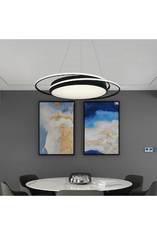 Davul / Sarkıt Avize / 55 CM / Çemberli / 3 Renk Işık / Antrasit Gövde Antrasit