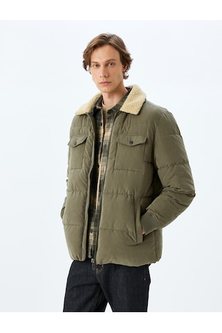 Koton Slim Fit Şişme Mont Peluş Yaka Detaylı Fermuarlı Haki 5wam20089hw Haki