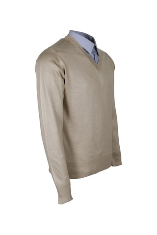 Erkek Yünlü Kazak V Yaka Normal Klasik Kesim Krem Renk Rar00815