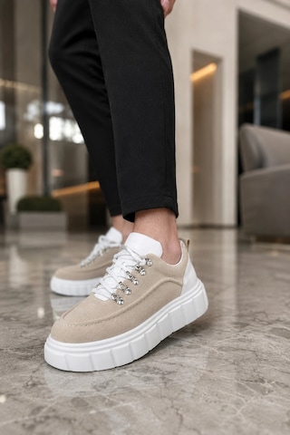 Mevese Duolc Bağcıklı Süet Erkek Günlük Rahat Taban Sneaker Ayakkabı - Krem
