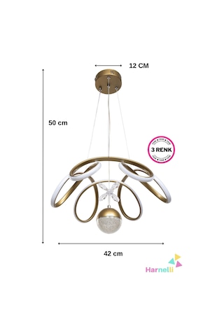 3 Renk Yanabilen Şeker Camlı Modern Ledli Avize Gold Sarı