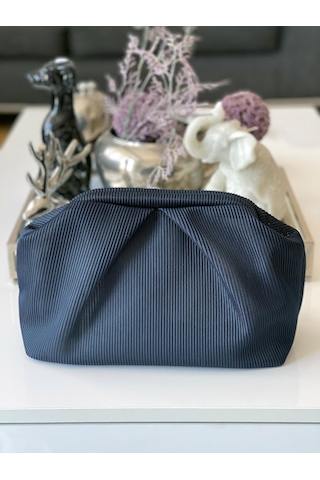 Lacivert, Piliseli Çizgi Detaylı El Çantası Lacivert
