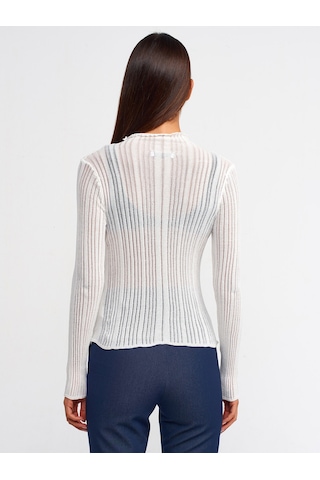 Dilvin Dik Yaka Fitilli Transparan Kazak Ekru