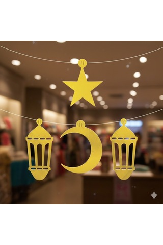 Ramazan Dekorasyon Süs Seti 4 Parça Gold Varaklı Asmalı Duvar Süsü