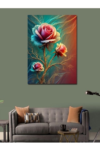 Kanvas Tablo Pembe Ve Mavi Gül 70cmx100cm