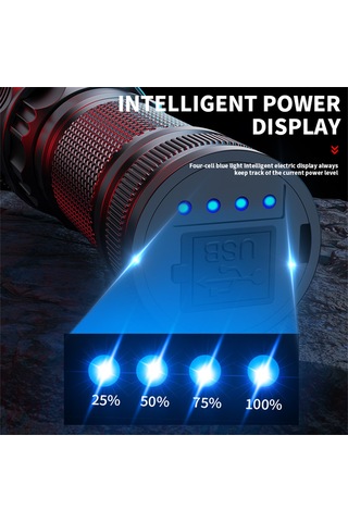 Wezone Usb Şarjlı Led Fener, 1200 Lumen, 1000m Uzaklık, 4 Işık Modu, Su Geçirmez, Zoom Özelliği, Kamp/hiking/acil Durumlar İçin Alüminyum Gövde A56 Siyah