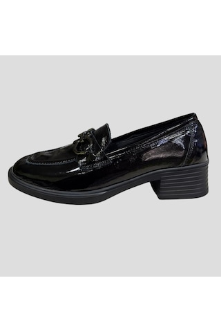Myfit Shoes 041 Kadın Hakiki Deri Aksesuarlı Kısa Topuk Ayakkabı Siyah Rugan Çok Renkli
