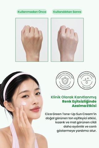 Hassas Cilde Sakin Görünüm Sunan Ton Eşitleyici Güneş Kremi Realbarrıer Cica Green Tone-up Sun Cream