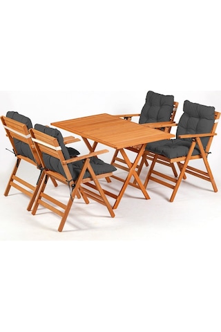 Minderli Loretta Masa Sandalye Seti 4+1 Ahşap Bahçe Balkon Teras Katlanır Set 120x70 Cm-antrasit Antrasit