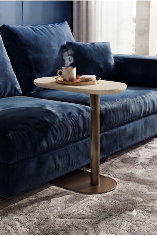 Traverten Renk Üst Tabla , Cappicino Renk Metal Ayaklı 3'lü Zigon Sehpa Seti Salon /koltuk Altı Sehpa Yan Sehpa - C Sehba Modern Sehba Cappuccino - Traverten