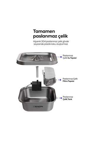 Xenon Smart Köpek Mama Kabı Ve Su Pınarı Seti 14l Ortopedik Çelik Kase, Uygulama Kontrol, Paslanmaz Çelik Su Pınarı, Wifi, Büyük Cins Uyumlu Beyaz