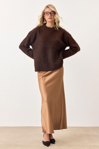 Olcay Oversize Tüylü Soft Kazak Kahve 8270