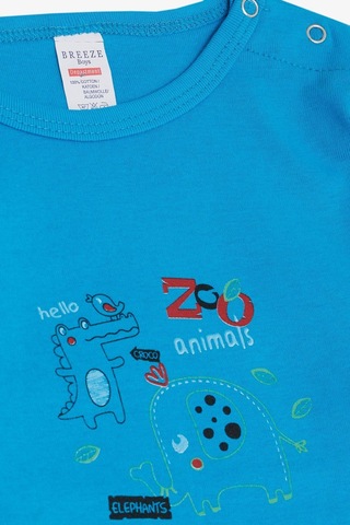 Breeze Erkek Bebek Çıtçıtlı Zıbın Body Hayvanat Bahçesi Dost Hayvanlar Baskılı 9 Ay-3 Yaş, Mavi Mavi