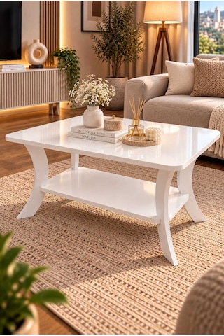 Orta Sehpa Beyaz Dikdörtgen 90 Cm Genişlik - 55 Cm En - Mdf Ayak 46 Cm Yükseklik Modern Orta Sehpa Beyaz