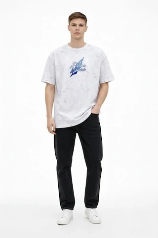 Yake Store Erkek Asit Yıkamalı Oversize Tişört Future Worlds Baskılı Bisiklet Yaka Kısa Kollu Streetwear %100 Pamuk Street Style T-shirt - Beyaz - Beyaz
