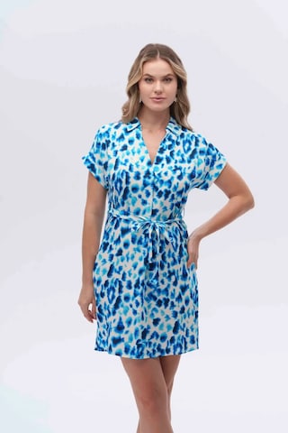 Belden Kurdale Bağlamalı Desenli Elbise Cnl Mavi