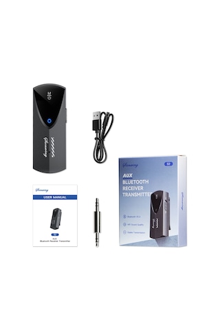 Yunboo S2 Bluetooth V5.3 Alıcı-verici, Tek Tıkla Geçiş, 2-in-1 Fonksiyon, Araçta Ellerden Özgür Konuşma, Kablosuz Ses Aktarımı