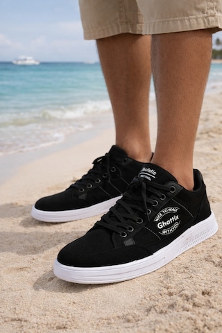 Ghattix Yeni Sezon Erkek Keten Sneaker Ayakkabı Siyah Siyah