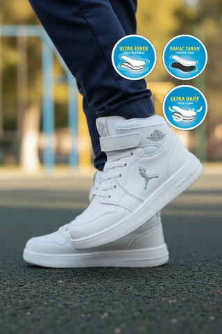 Beyaz Cırtlı Erkek Çocuk Hi Sneaker Çok Renkli