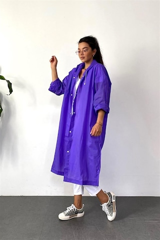 Unisex Kadın Ve Erkek Yağmurluk %100 Eva Çıtçıtlı Kapüşonlu Mor