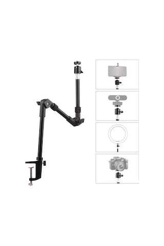 Pazly Altın Katlanabilir Metal Masa Standı 3kg Kapasite 1/4 Vida Adaptörlü Işık/kamera/telefon Uyumlu