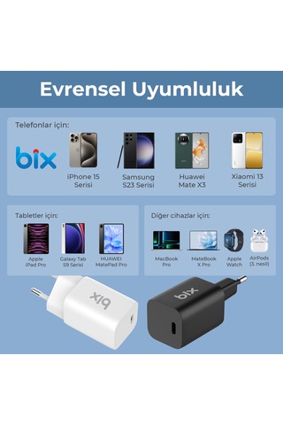Bix Bx45g Gan Type-c Pd 45w Pps Mini Hızlı Şarj Cihazı Beyaz
