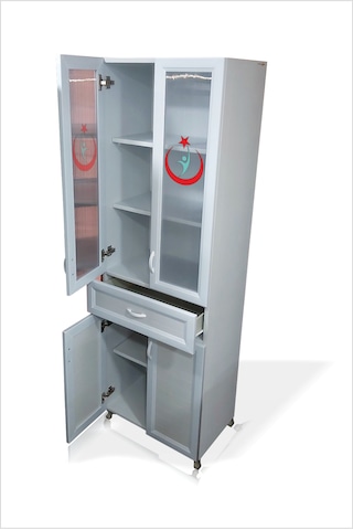 Büyük 4 Kapaklı Hastane Revir Klinik Eczane Sağlk Ocağı Kabini Tıpbi Malzeme İlç Enjektör Dolabı 180 X 60 X 35 Cm