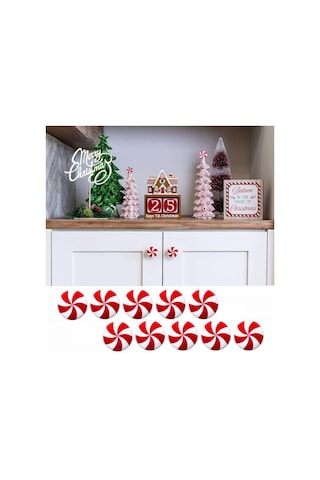 10 Adet Noel Silikon Kırmızı Ve Beyaz Şeker Dolap Kulpu Mutfak, Oturma Odası Ve Yatak Odası Dolapları İçin Noel Süslemeleri Kapakları