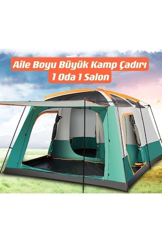 Büyük Uzay Açık Kamp Çadırları 8-10 Kişi Çift Kat 1 Oda 1 Oturma Odası Kamp Çadırı 380 260 200cm Yeşil
